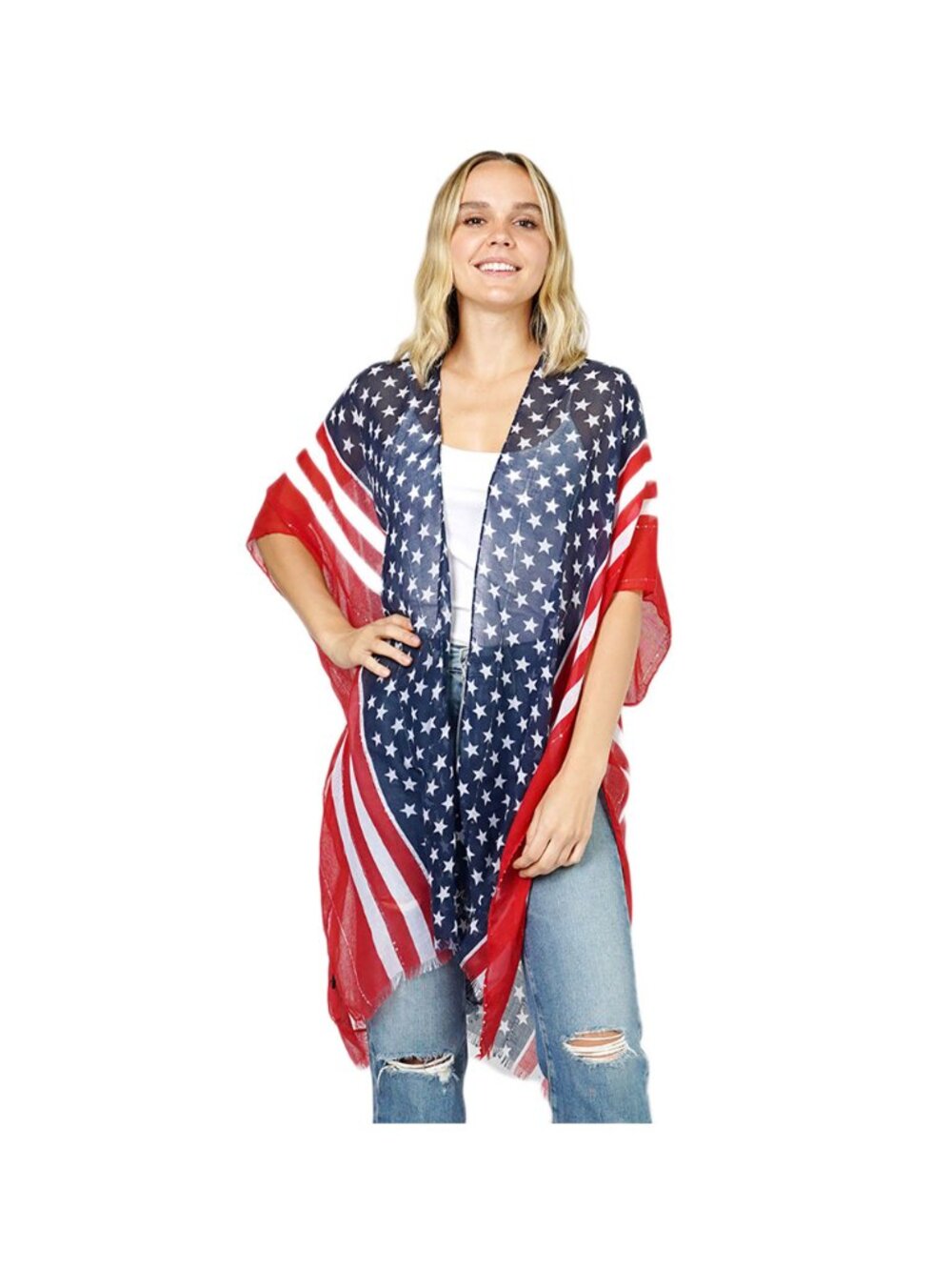 Tigerstars American Flag Print Kimono Poncho